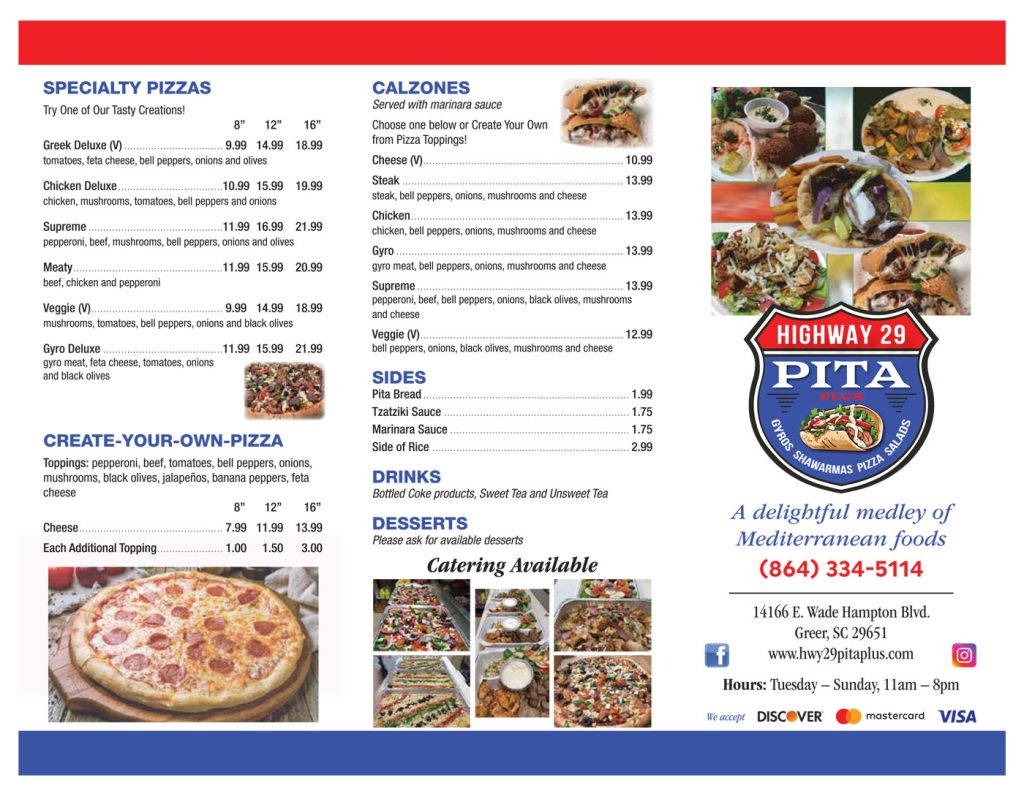 Hwy 29 Pita Plus Mediterranean Menu